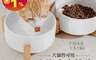 生活市集 8.0折! - 日系雙碗木架陶瓷寵物碗 850ml大容量 14.6cm大口徑