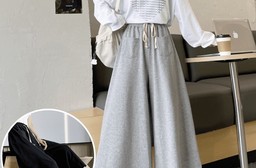 寬鬆修身顯瘦鬆緊腰休閒寬褲 休閒褲 褲裙 2色