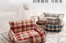 四季棉麻格子沙發寵物窩 (靠背款)