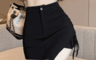 生活市集 10.0折! - 不規則抽繩高腰包臀黑色褲裙 設計感彈力短褲裙