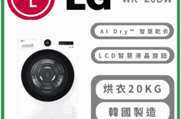 【LG 樂金】AI Dryer™20公斤免曬衣乾衣機 含拆箱定位 WR-20DW