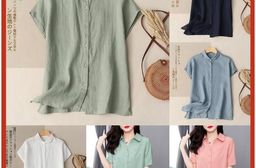 薄款舒適棉麻短袖女襯衫上衣 棉麻衣 M-5XL