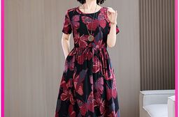 KBN7834韓國進口花綻微醺棉稠圖騰洋裝