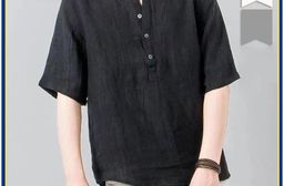 夏季男士復古棉麻立領短袖POLO衫