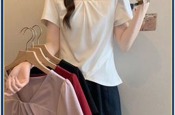 大碼設計韓系V領顯瘦不規則女上衣短袖