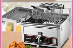 商用 18L大容量 燃氣油炸鍋 雙炸籃 加厚不銹鋼材 自由溫控 油炸鍋 炸鍋 油