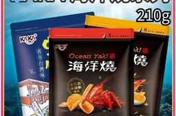 【KAKA】海洋燒 210g 十三香小龍蝦風味 金沙蝦球風味 台灣夜市蚵仔煎