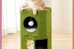 加厚貓抓板樹洞貓窩二層款(寵物用品/貓窩/貓屋/貓玩具/寵物睡窩/貓跳台)