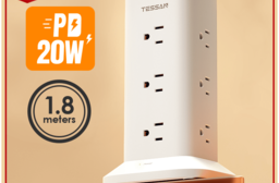 TESSAN 1開12插3P USB+PD20W立式桌上型延長線-1.8米
