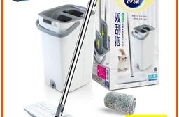 【福利品】妙潔 雙刮拖 免手洗雙槽乾濕兩用平拖組(共1桶1桿1布)